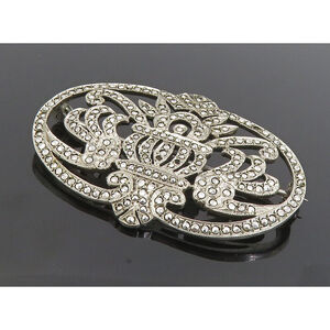 PRK 925 Sterling Silver Vintage Sparkling Floral Swirl Brooch Pin BP3307